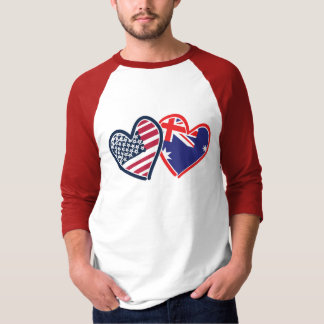 Australia and United States Flag Hearts T-Shirt