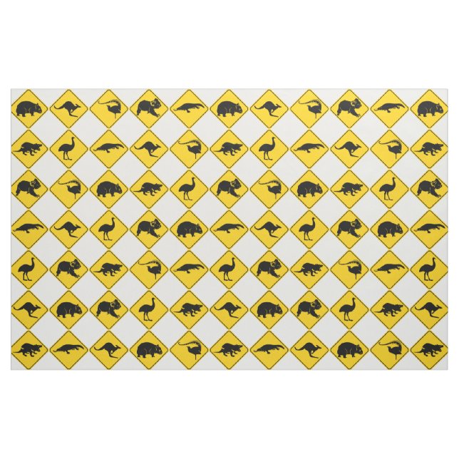 Australia Animal Road Sign Checkerboard Pattern Fabric (Fat Quarter)