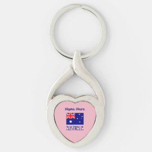 Australia Australian Flag Blue Personalised Heart Key Ring