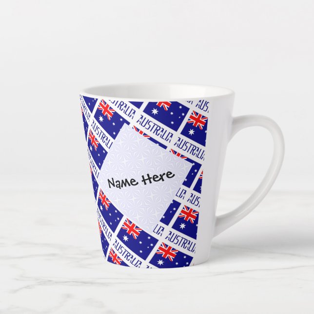 Australia Australian.Flag Tiled Black Personalised Latte Mug (Right)