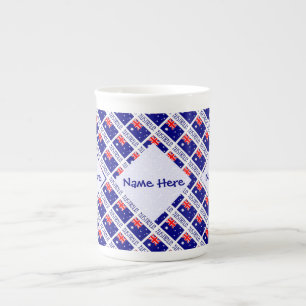 Australia Australian.Flag Tiled Blue Personalised Bone China Mug