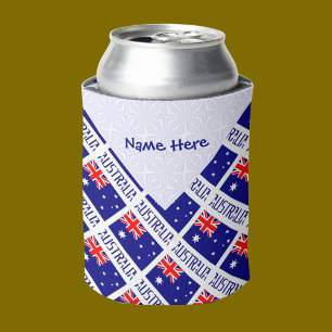 Australia Australian Flag Tiled Blue Personalised  Can Cooler
