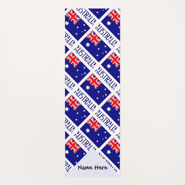 Australia Australian Flag Tiled Personalised Name  Yoga Mat (Front)