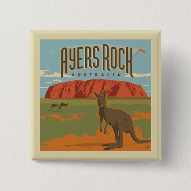 Australia | Ayers Rock Kangaroos 15 Cm Square Badge (Front)