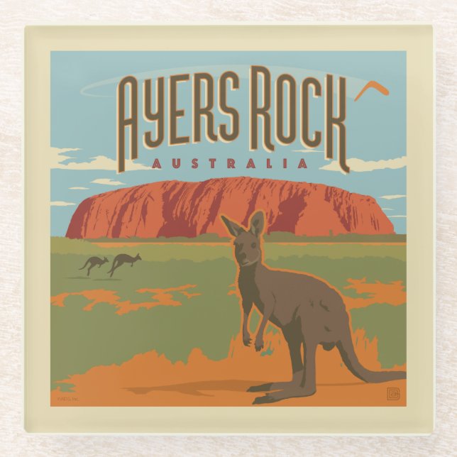 Australia | Ayers Rock Kangaroos Glass Coaster (Front)