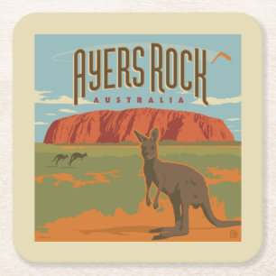 Australia   Ayers Rock Kangaroos Square Paper Coaster