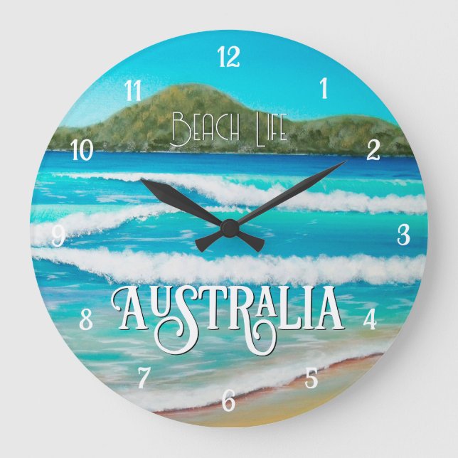 Australia Beach Blue Waves Painting  Large Clock (Front)