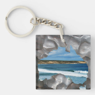 Australia Beach Metallic Map View, Acrylic Keyring
