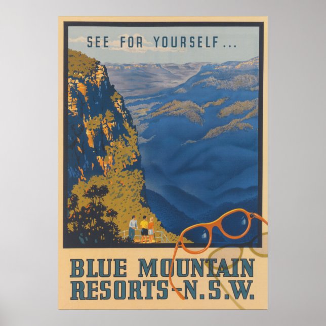 Australia Blue Mountains Vintage Travel Poster (Front)