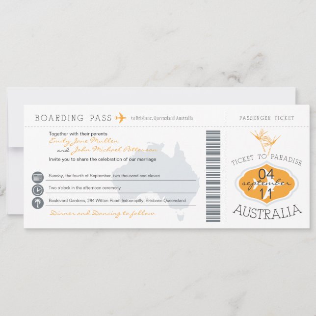 Australia Boarding Pass Wedding Invitation (Front)