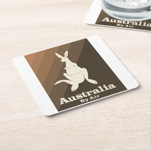 Australia By Air Kangaroo travel poster. Square Paper Coaster (Angled)