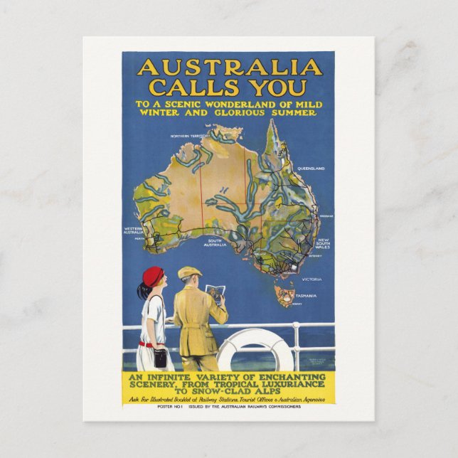Australia Calls You Vintage Poster 1924 Postcard (Front)