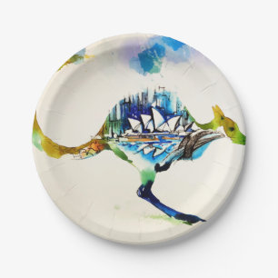 Australia City Skyline Travel Love Watercolor Paper Plate