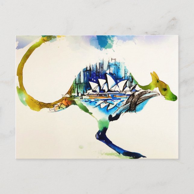 Australia City Skyline Travel Love Watercolor Postcard (Front)