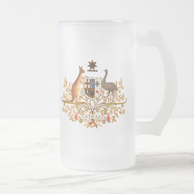 australia coat of arms frosted glass beer mug (Right)
