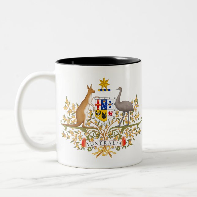 australia coat of arms Two-Tone coffee mug (Left)