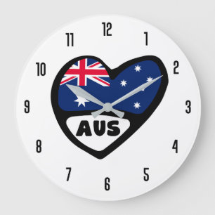Australia Country Code AUS Flag Heart Large Clock