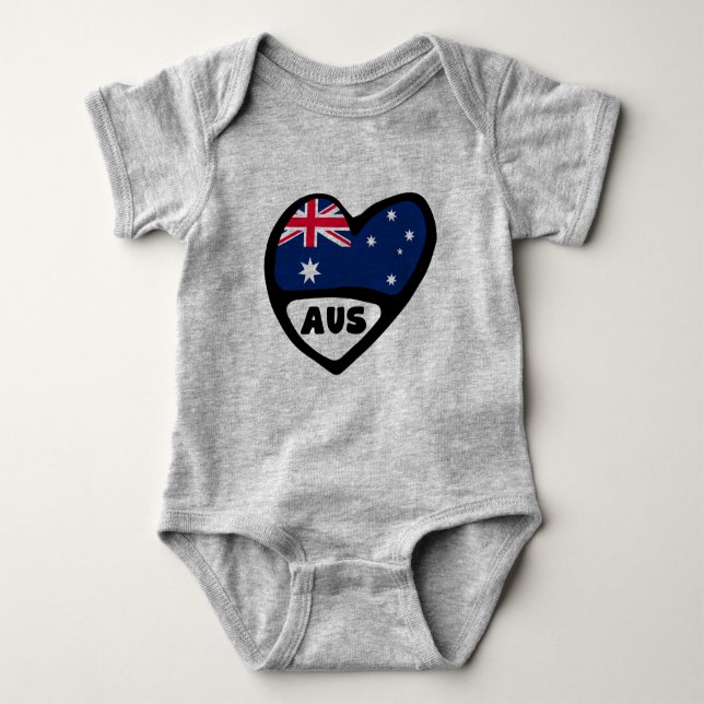 Australia Country Code Flag Heart AUS Baby Bodysuit (Front)