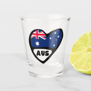 Australia Country Code Flag Heart AUS Shot Glass