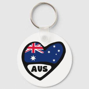 Australia Country Code Flag Heart Keyring AUS