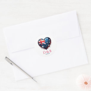 Australia Couple Heart Wedding Classic Round Sticker