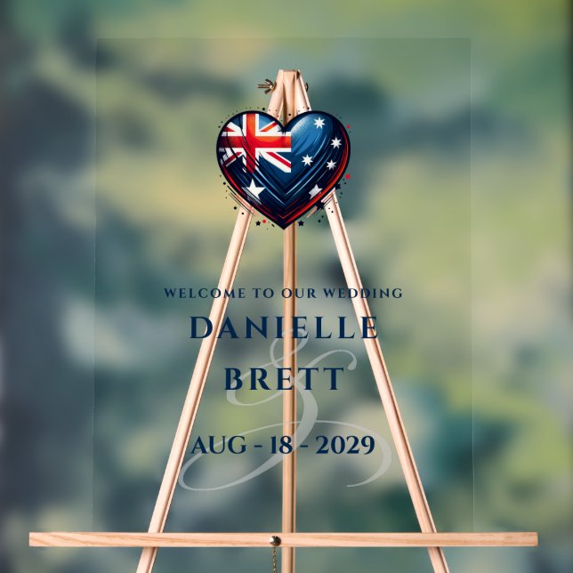 Australia Couple Heart Wedding Welcome Acrylic Sign (Neutral)