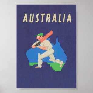 Australia Cricket Vintage Sports Travel Poster