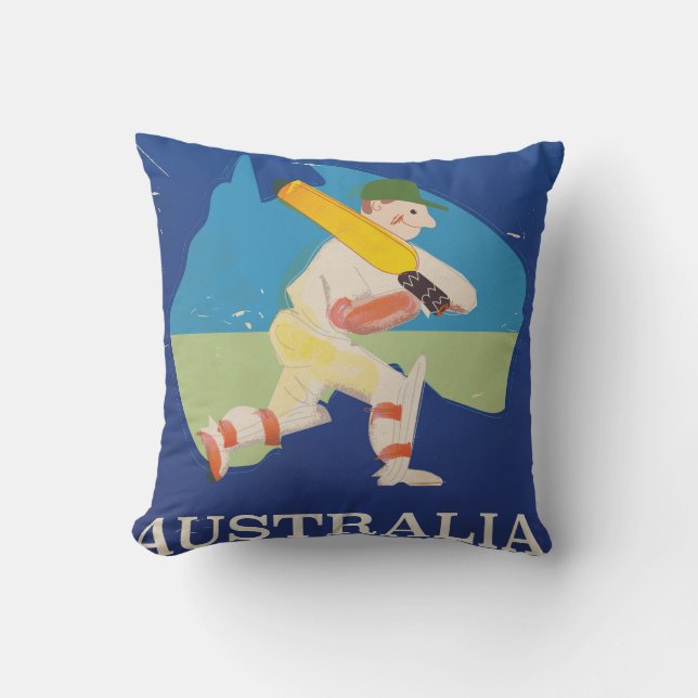 Australia Cricket Vintage travel print. Cushion (Front)