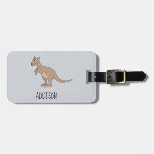 Australia Cute Kangaroo Doodle and Name Kids Luggage Tag