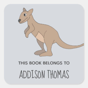 Australia Cute Kangaroo Doodle Kids Bookplate Square Sticker
