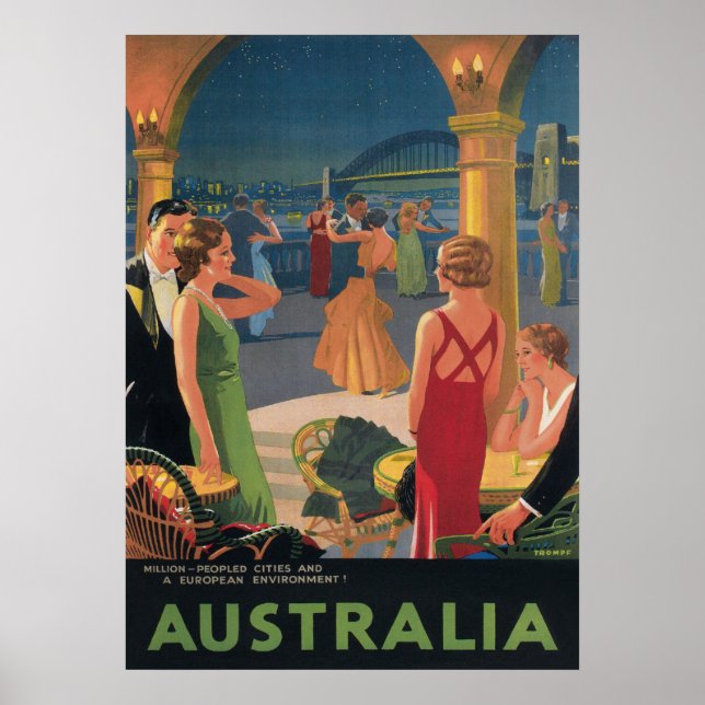 Australia, Dance Party, Vintage Travel Poster (Front)