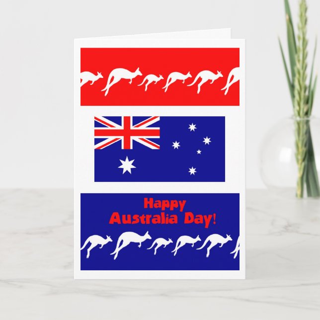 Australia Day Greeting Card, Flag and Kangaroos Card (Front)
