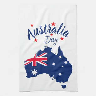 Australia Day Red Blue and White Tea Towel