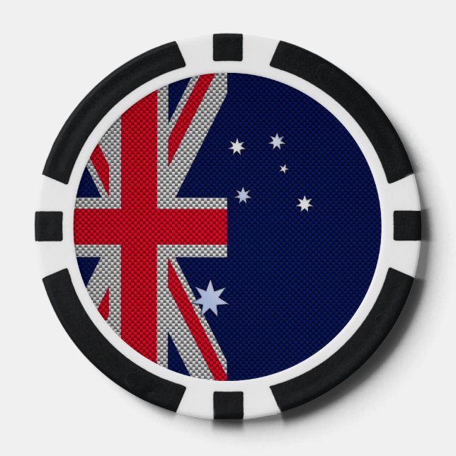 Australia Design in Carbon Fibre Chrome Style Poker Chips (Front)