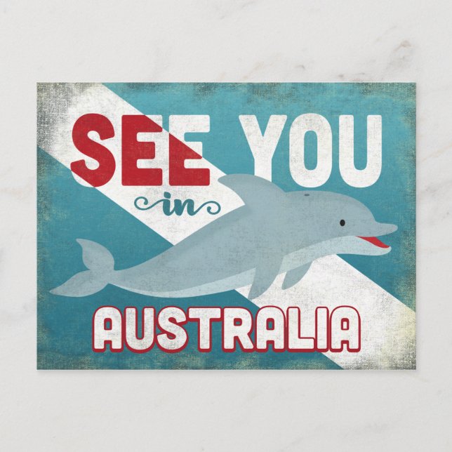 Australia Dolphin - Retro Vintage Travel Postcard (Front)