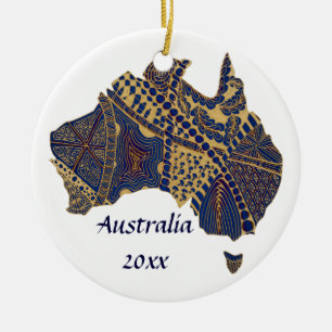 Australia Doodle Tan Red Blue Ceramic Tree Decoration