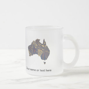 Australia Doodle Tan Red Blue Frosted Glass Coffee Mug