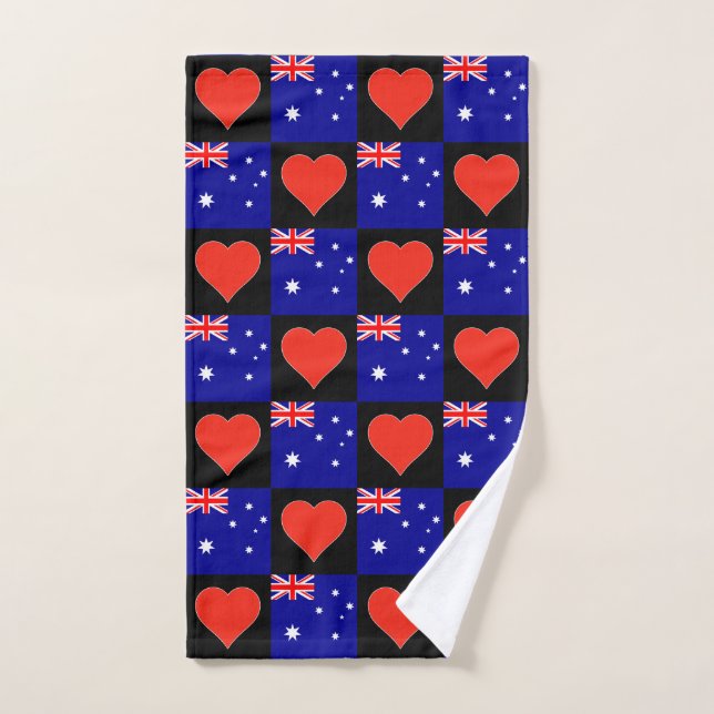 Australia Flag and Heart Pattern Australian Pride Hand Towel (Hand Towel)