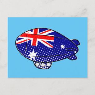 Australia Flag Blimp Balloon In Blue Sky Custom Postcard