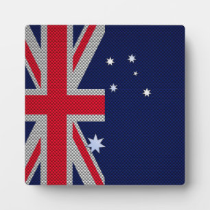 Australia Flag Design in Carbon Fiber Chrome Style Plaque