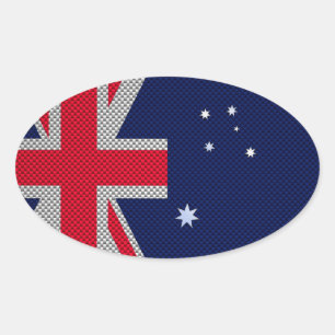 Australia Flag Design in Carbon Fibre Chrome Style Oval Sticker