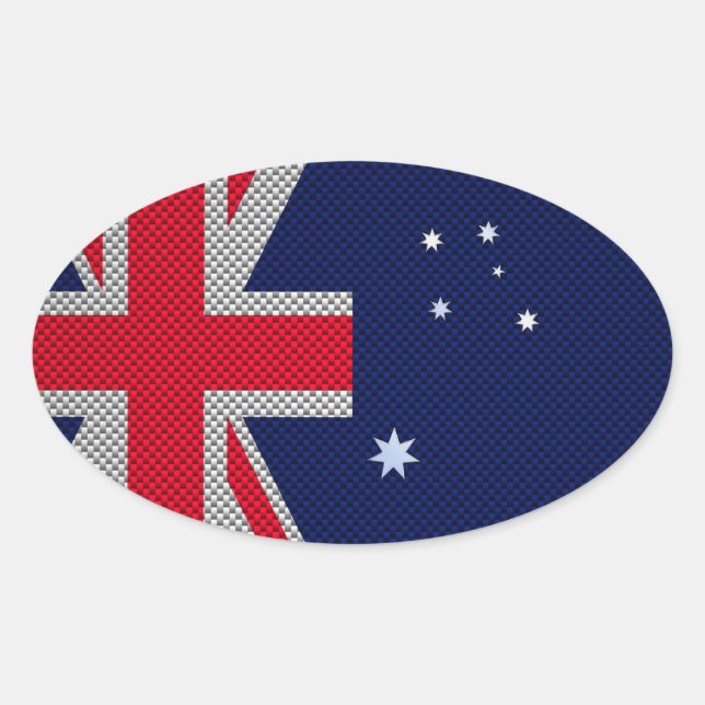 Australia Flag Design in Carbon Fibre Chrome Style Oval Sticker (Front)