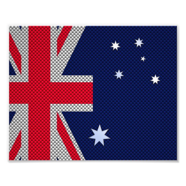 Australia Flag Design in Carbon Fibre Chrome Style Photo Print (Front)