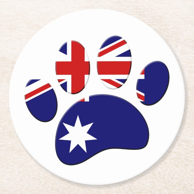 Australia Flag Dog Paw Print Round Paper Coaster (Front)