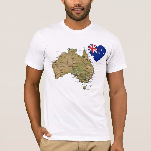 Australia Flag Heart and Map T-Shirt (Front)