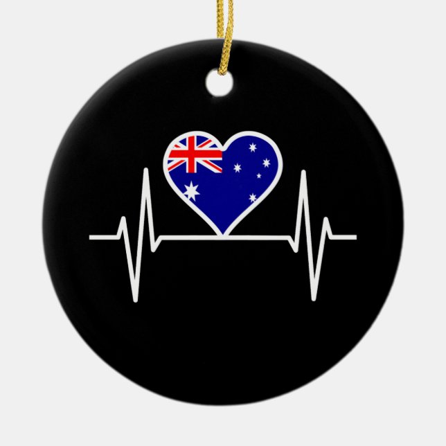 Australia Flag Heartbeat Ceramic Tree Decoration (Front)