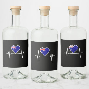 Australia Flag Heartbeat Liquor Bottle Label
