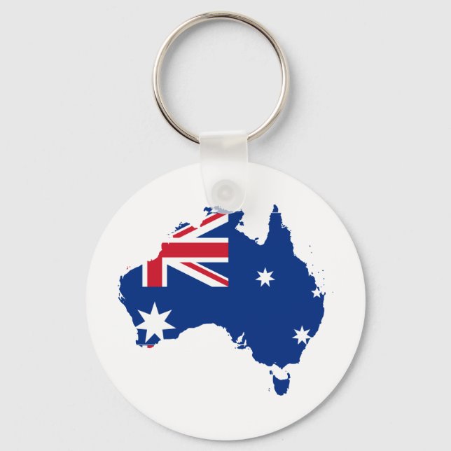 Australia Flag in the shape of Australia Key Ring (Front)