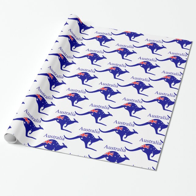 Australia Flag Kangaroo Thunder_Cove Wrapping Paper (Unrolled)