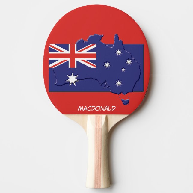 AUSTRALIA FLAG & MAP Personalised RED Ping Pong Paddle (Front)